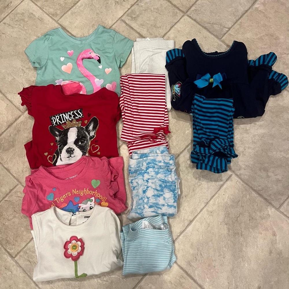 Girl’s 2t and 24 month clothing bundle. 3 tops, 4 pants, 1 two piece outfit